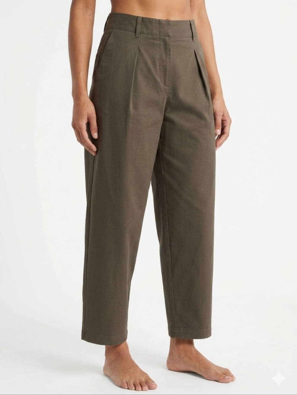 ​Good for Sunday Size M Tapered Pleated Pants Organic Cotton Olive NWT